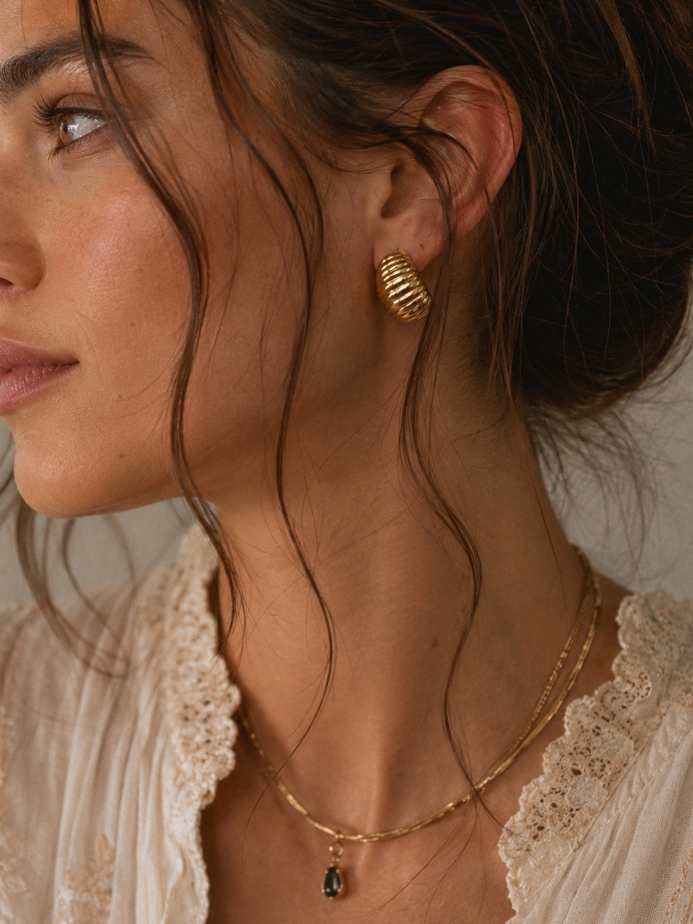 Gold Texture Rounded Clip On Earrings For Non Pierced Ears